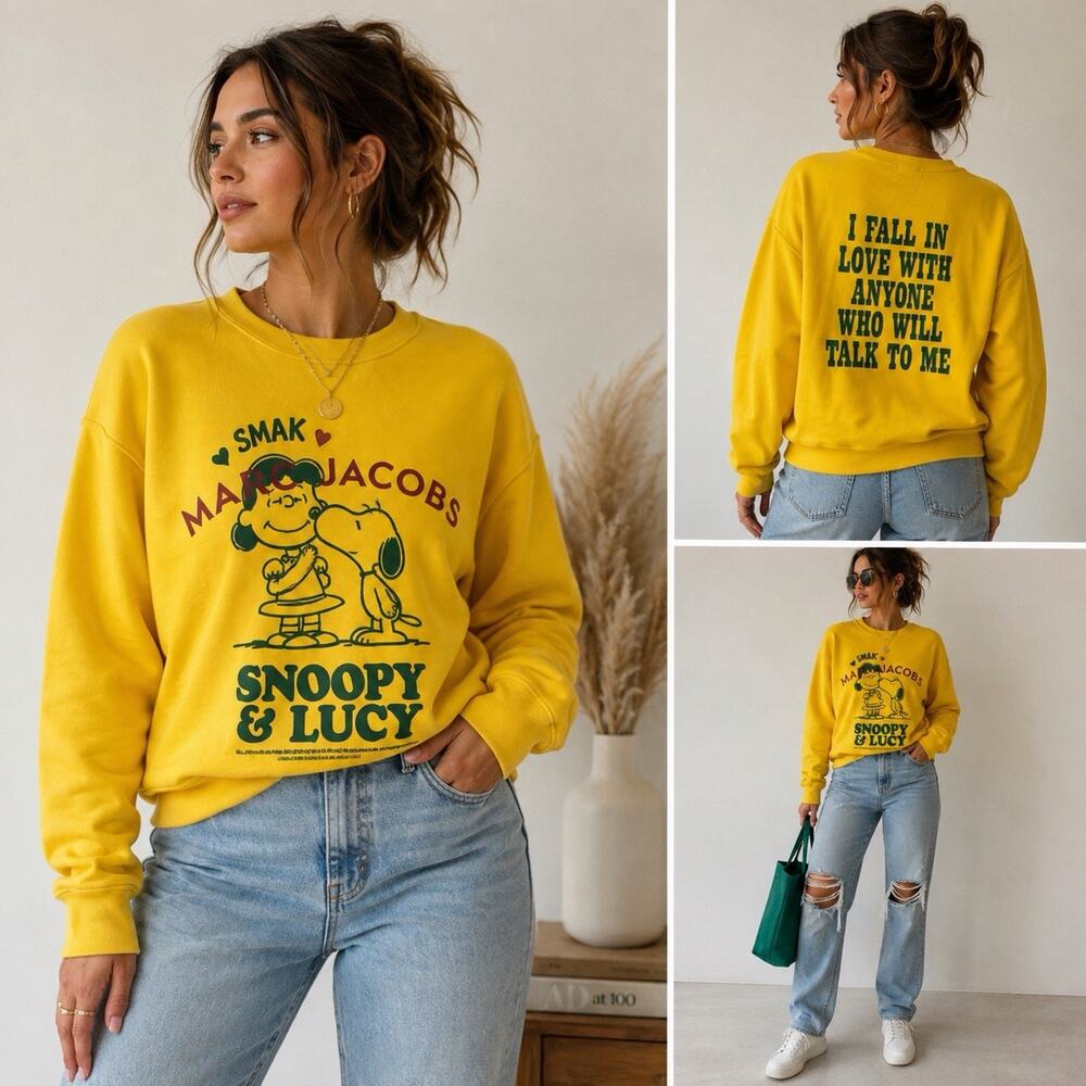 Marc Jacobs x Peanuts Snoopy Lucy Sweatshirt Women L Yellow Graphic Crewneck